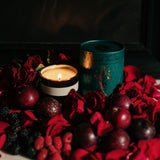 peacock feather rose raspberry candle