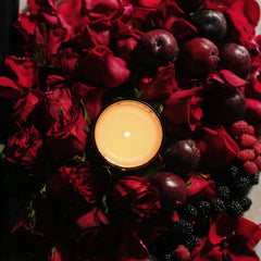 peacock feather rose raspberry candle