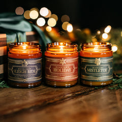 Home For The Holidays Bundle, Midnight Mistletoe, Moonlight Sleigh Ride, and Hometown Holiday candles