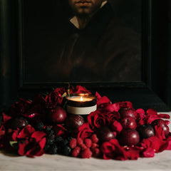 peacock feather rose raspberry candle